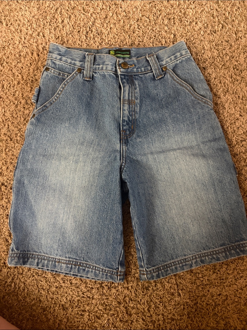 John Deere Boy's Light Blue Denim Carpenter Shorts Size 12